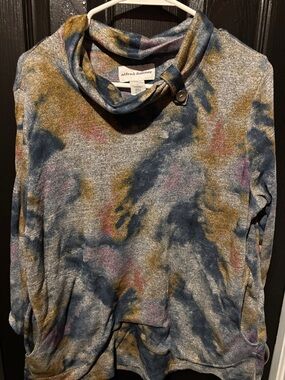 Alfred Dunner Multicolor Heathered Cowl Neck Sweater with Button